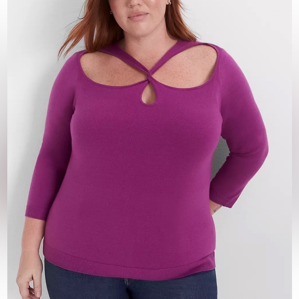 Lane Bryant Fitted 3/4-Sleeve Twist-Front Cutout Sweater